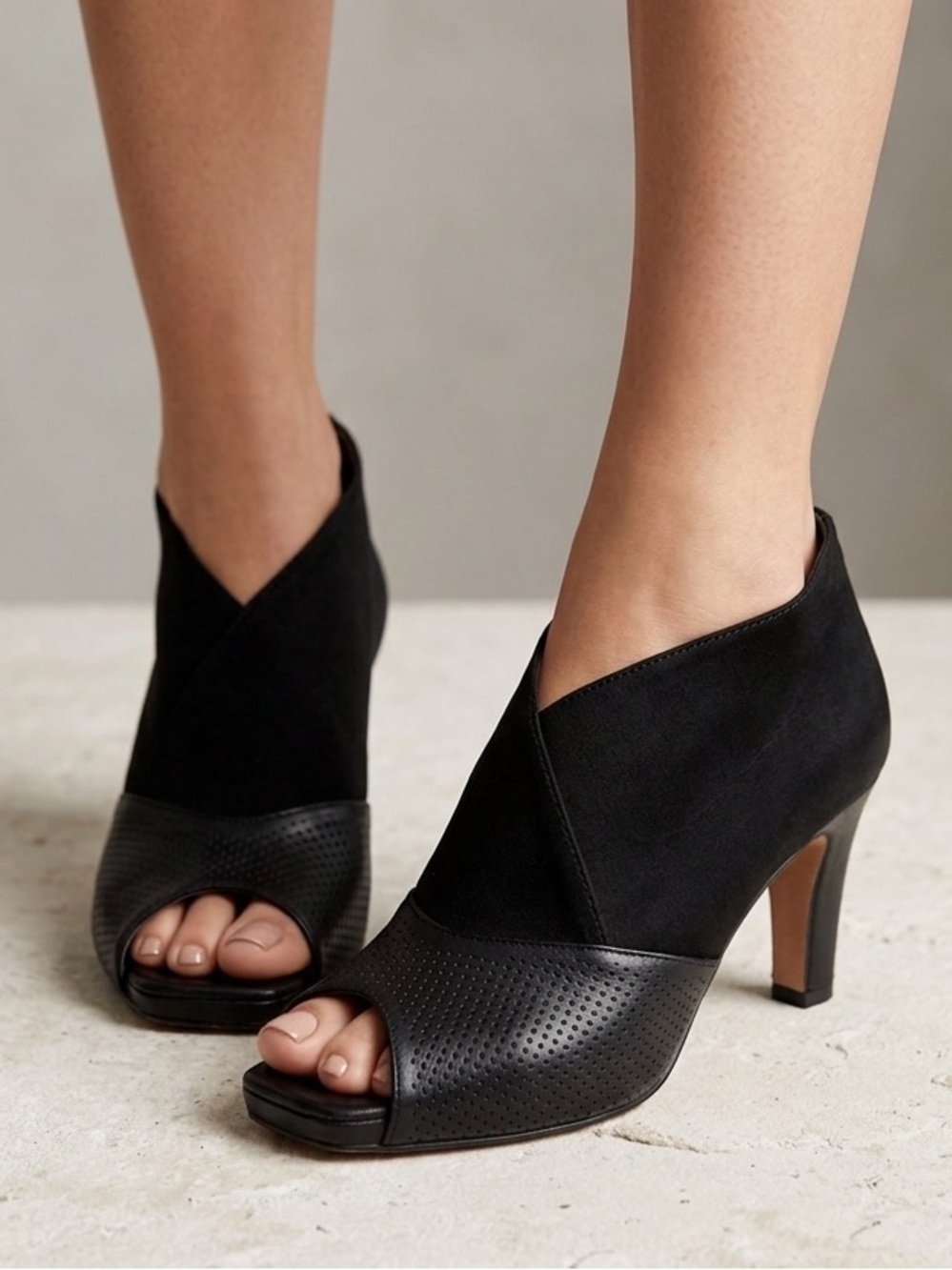 Elegant Black Leather Peep-Toe Women's Shoes